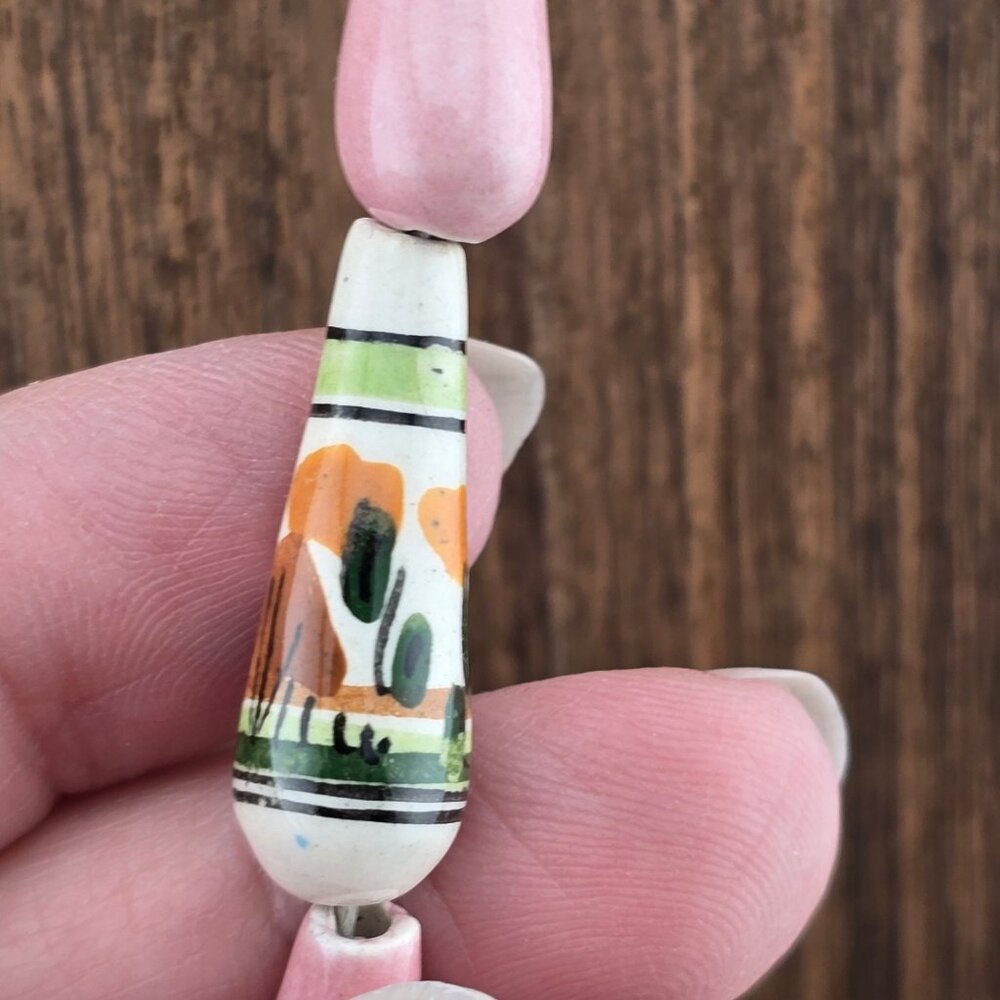 Hand-Painted Ceramic Beaded Necklace With Wildlife & Landscape Scenes READ - Picture 9 of 13